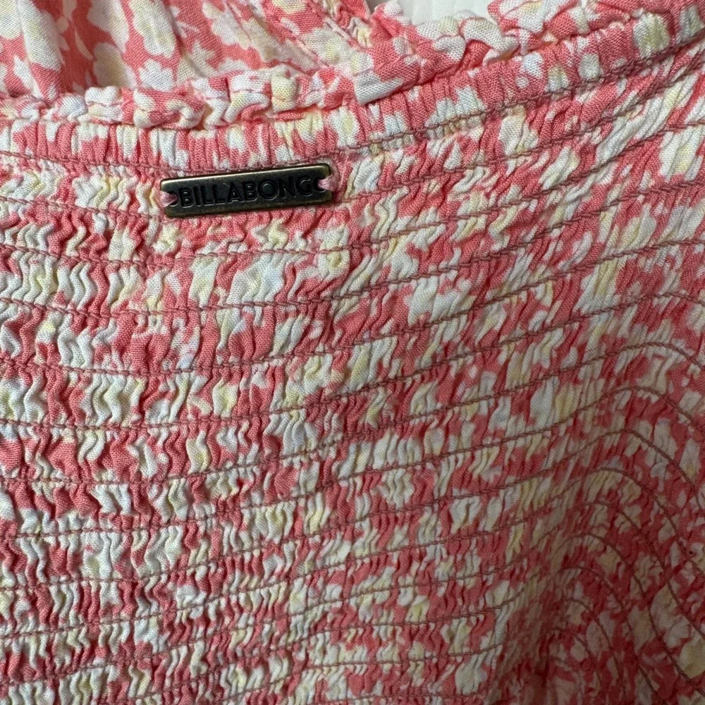 Billabong Midi Dress Womens‎ M Pink Floral Tie Shoulder Smocked Sweetheart Boho